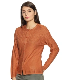Clapton Acrylic Blend Round Neck Full Sleeve Casual Solid Winter Wear Cardigans For Women - M, Brown, Acrylic Blend, Pack of1